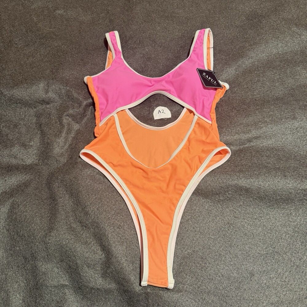 Zaful Womens Swimwear S Small 4 Pink Orange One Piece Swimsuit Summer New